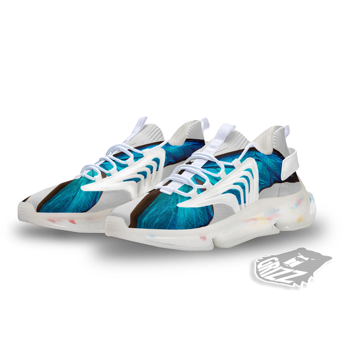 Butterfly Wings Blue Monarch Print White Gym Shoes-grizzshop