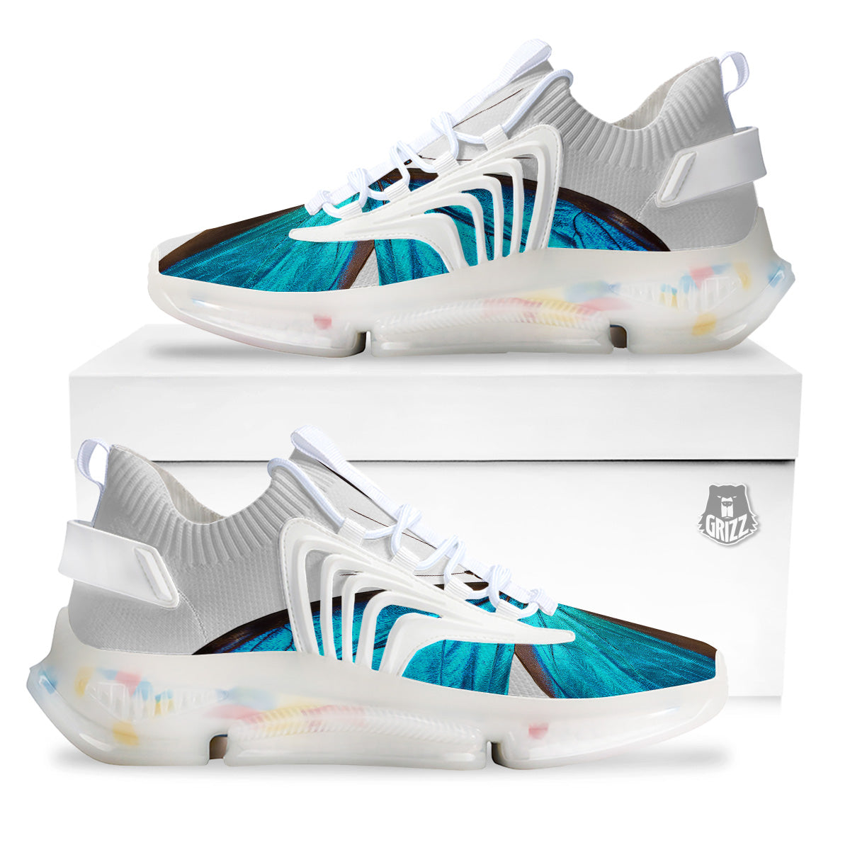 Butterfly Wings Blue Monarch Print White Gym Shoes-grizzshop