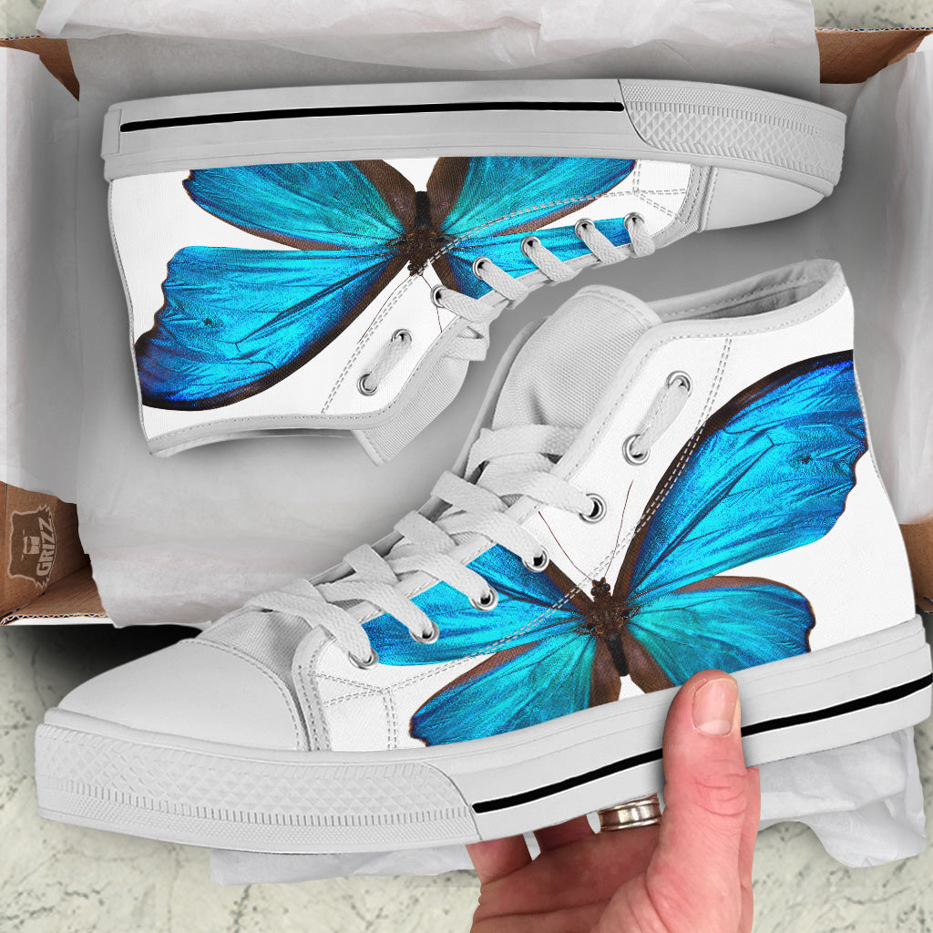 Butterfly Wings Blue Monarch Print White High Top Shoes-grizzshop