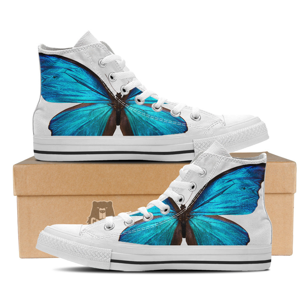 Butterfly Wings Blue Monarch Print White High Top Shoes-grizzshop