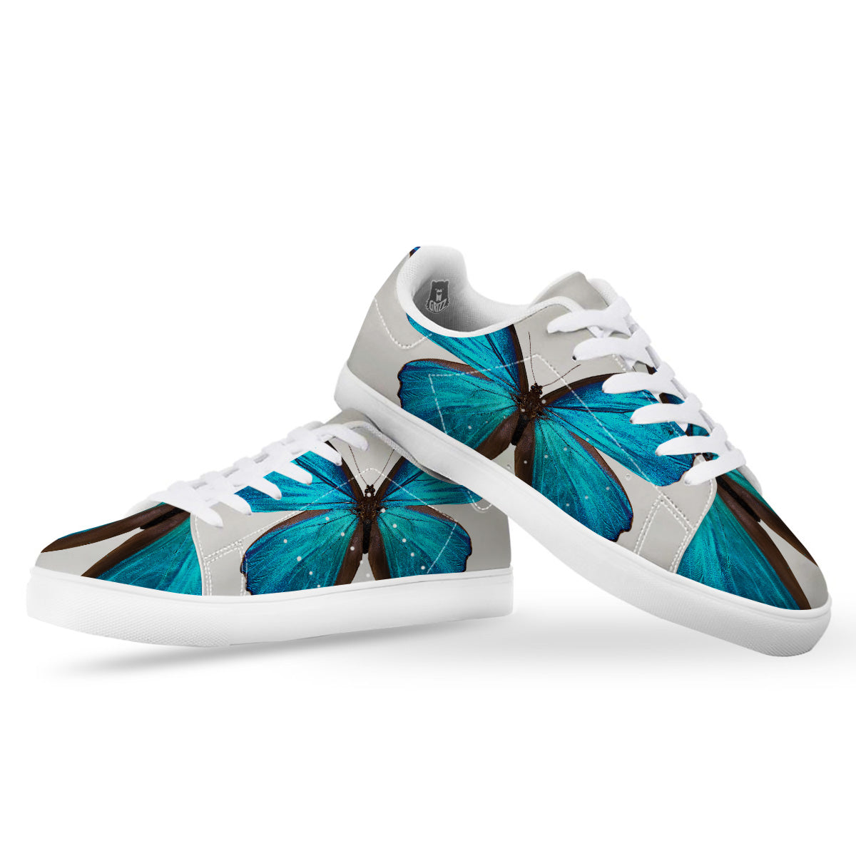 Butterfly Wings Blue Monarch Print White Low Top Sneakers-grizzshop
