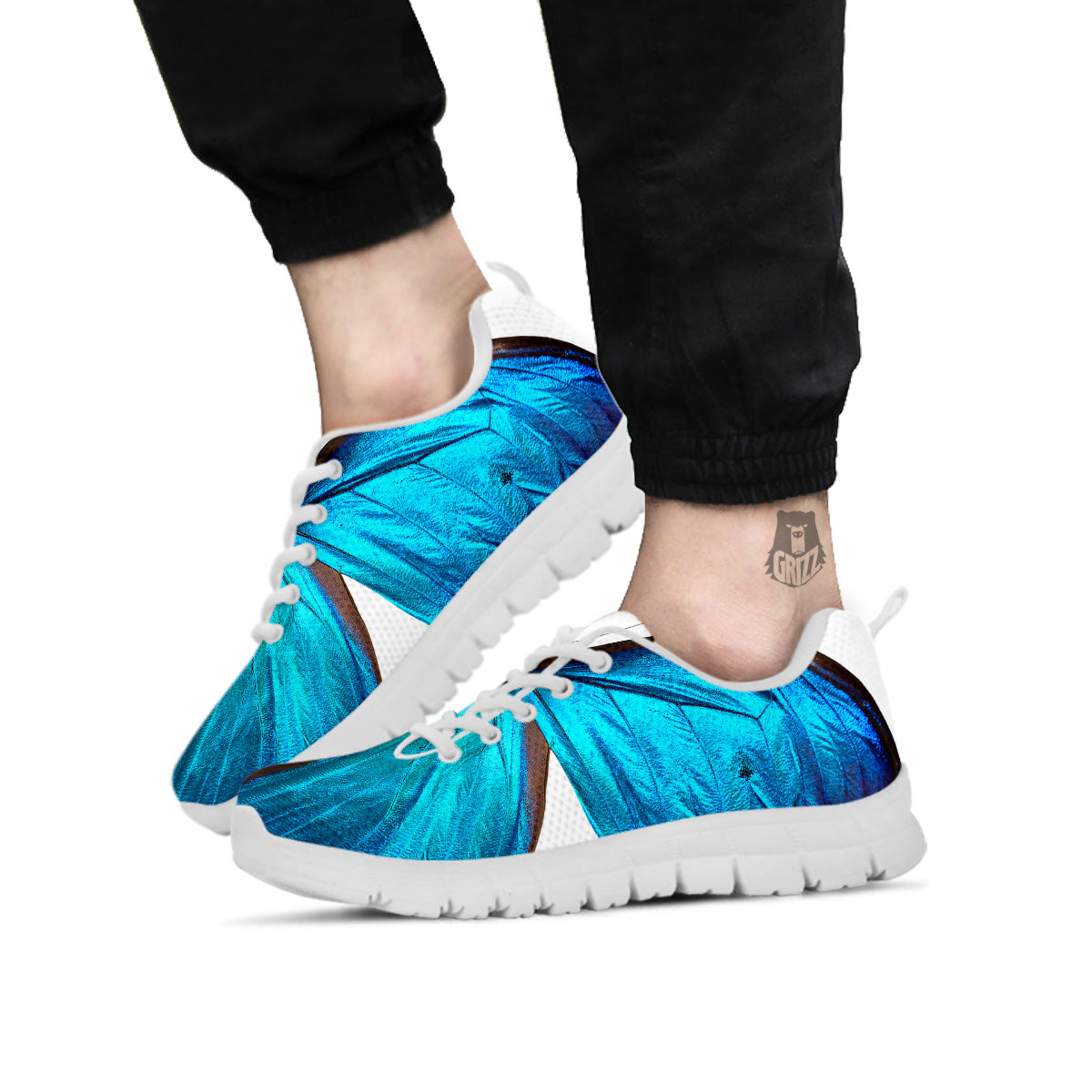 Butterfly Wings Blue Monarch Print White Sneaker-grizzshop