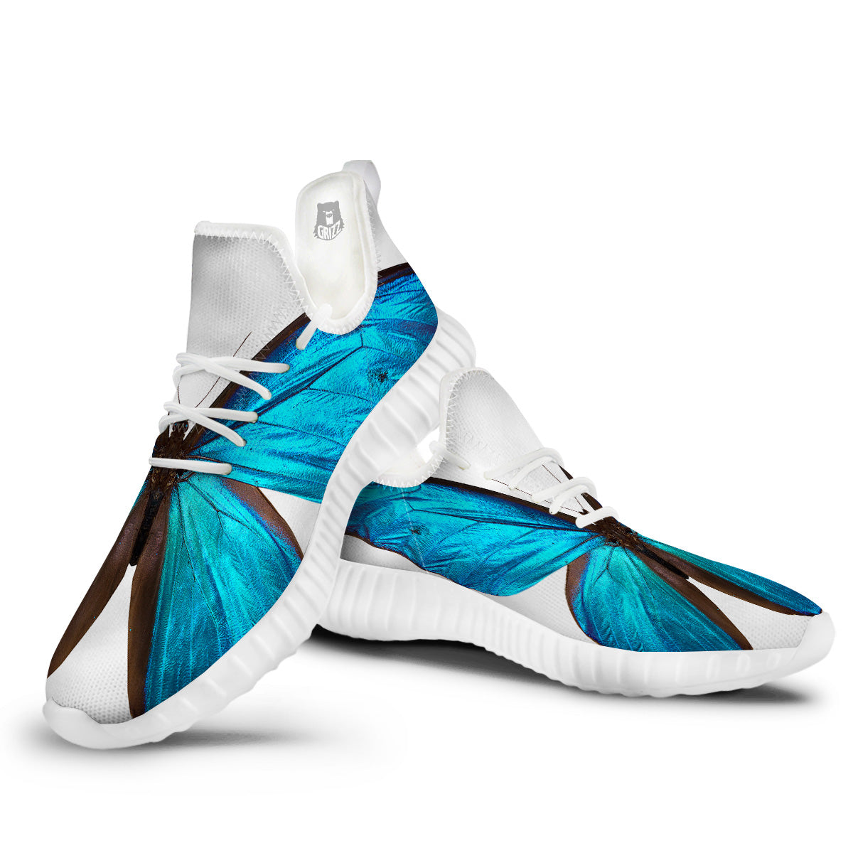Butterfly Wings Blue Monarch Print White Walking Shoes-grizzshop