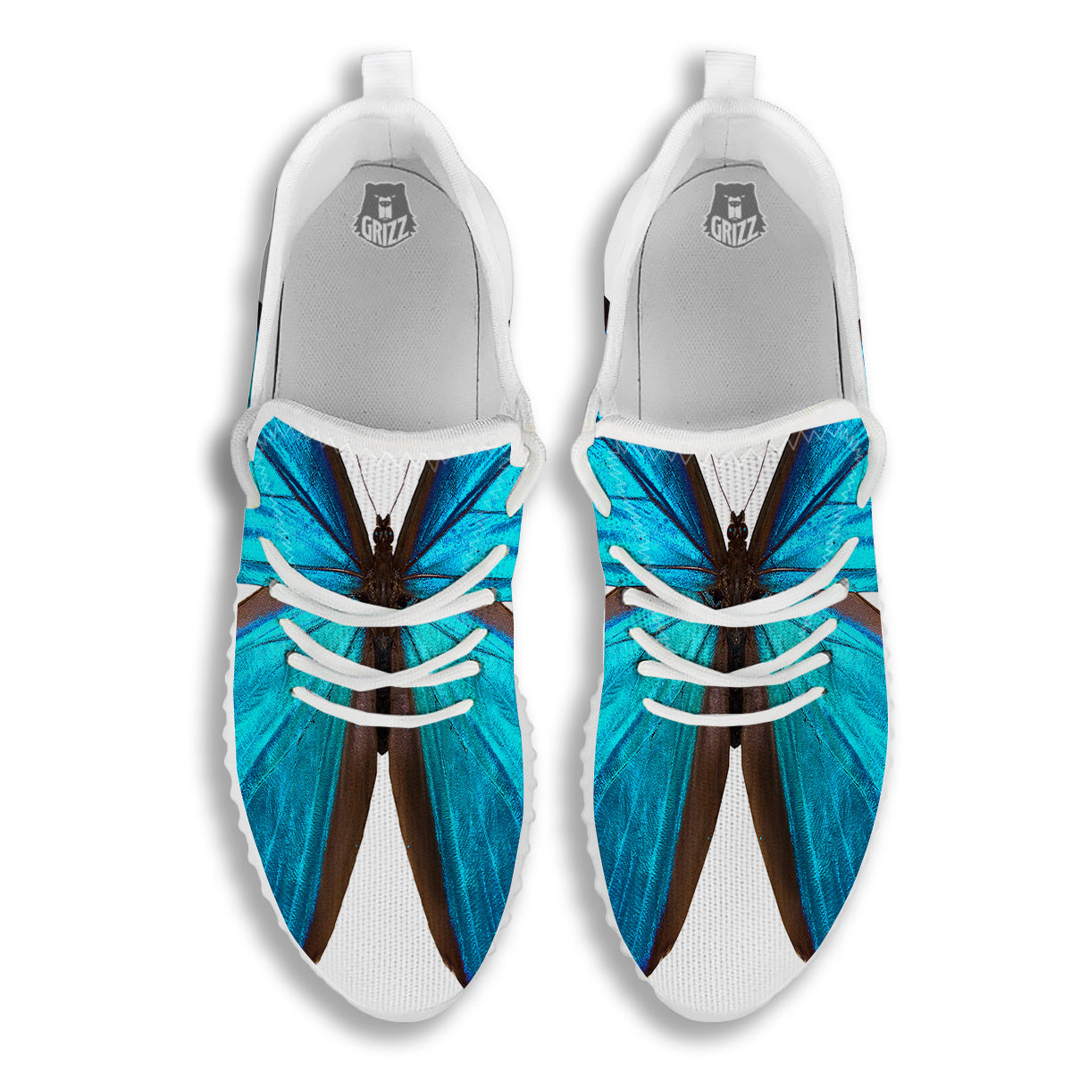 Butterfly Wings Blue Monarch Print White Walking Shoes-grizzshop