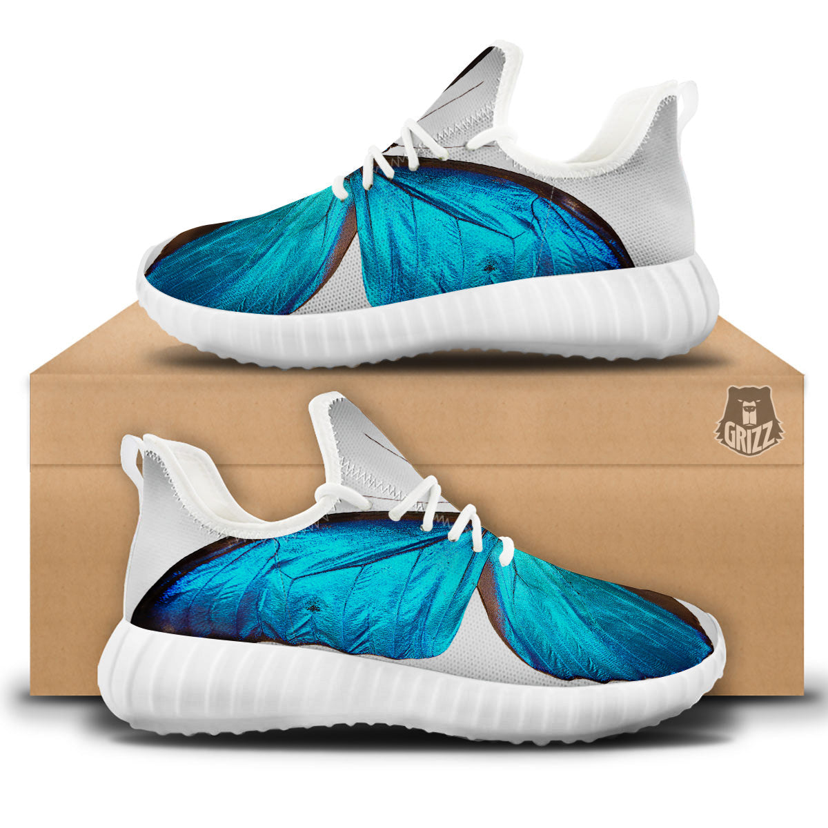 Butterfly Wings Blue Monarch Print White Walking Shoes-grizzshop