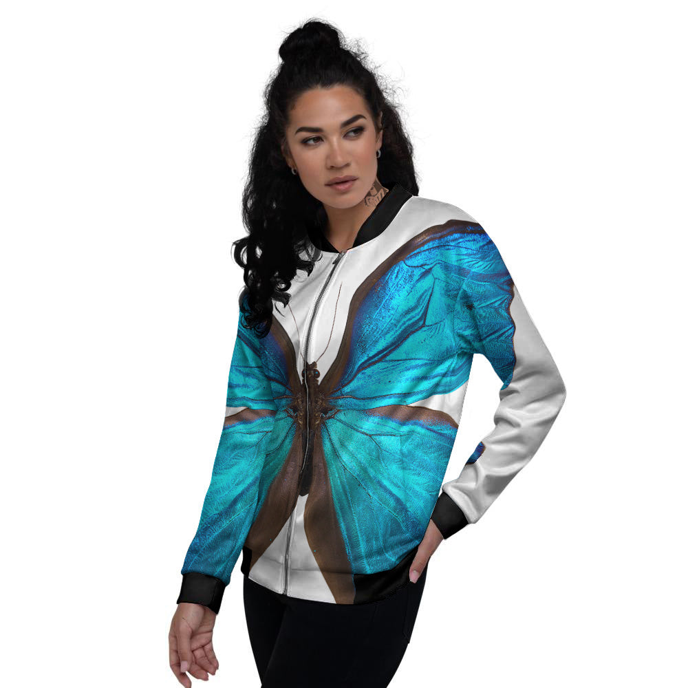 Butterfly Wings Blue Monarch Print Women's Bomber Jacket-grizzshop
