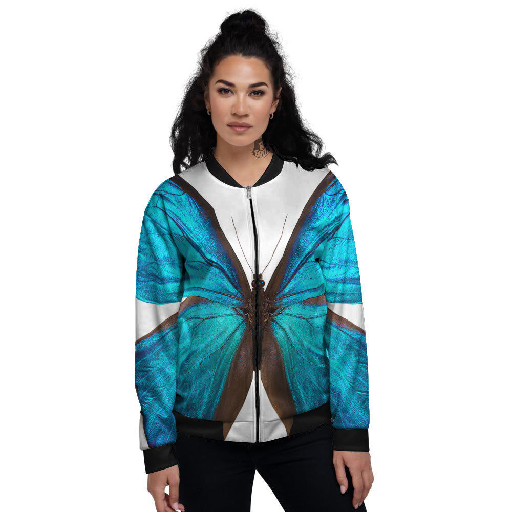 Butterfly Wings Blue Monarch Print Women's Bomber Jacket-grizzshop