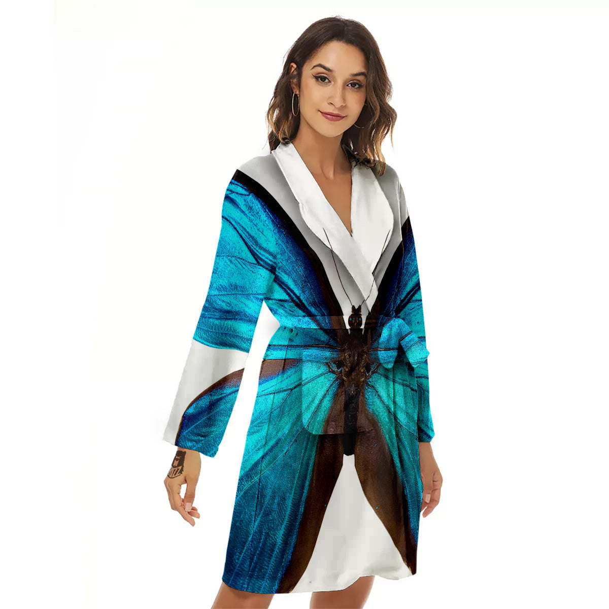 Butterfly Wings Blue Monarch Print Women's Robe-grizzshop
