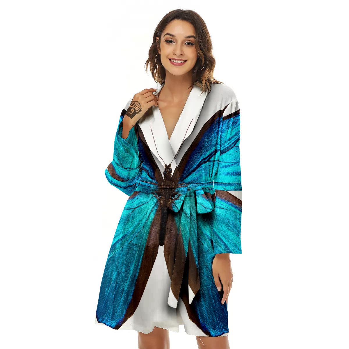 Butterfly Wings Blue Monarch Print Women's Robe-grizzshop