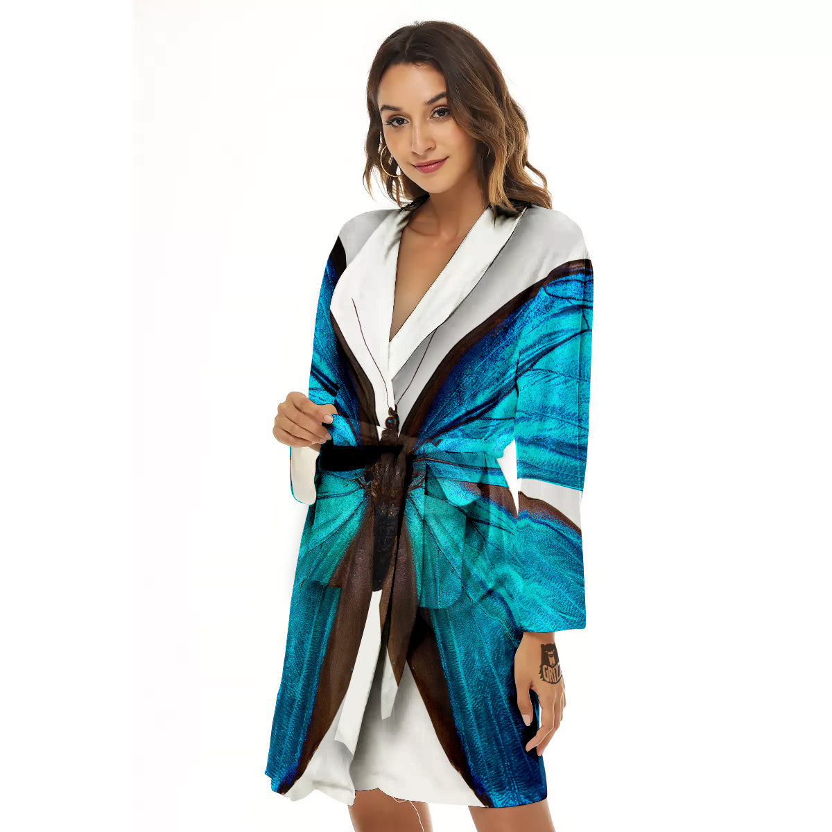 Butterfly Wings Blue Monarch Print Women's Robe-grizzshop