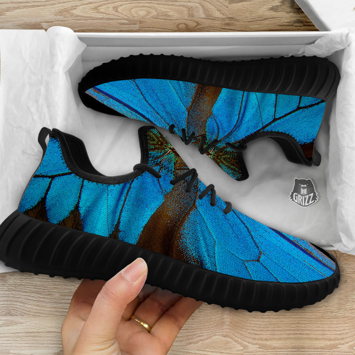 Butterfly Wings Blue Print Black Walking Shoes-grizzshop