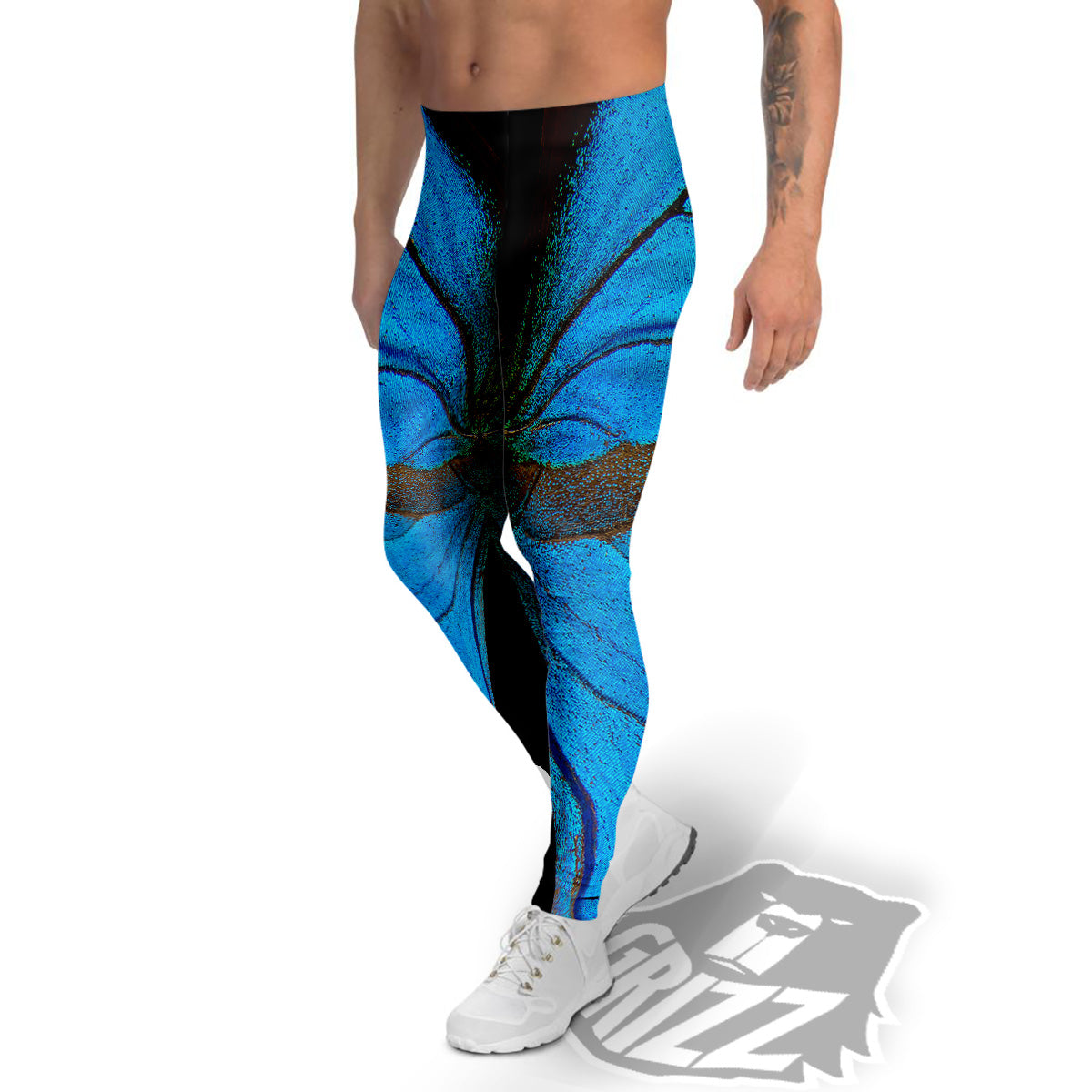 Butterfly Wings Blue Print Men's Leggings-grizzshop