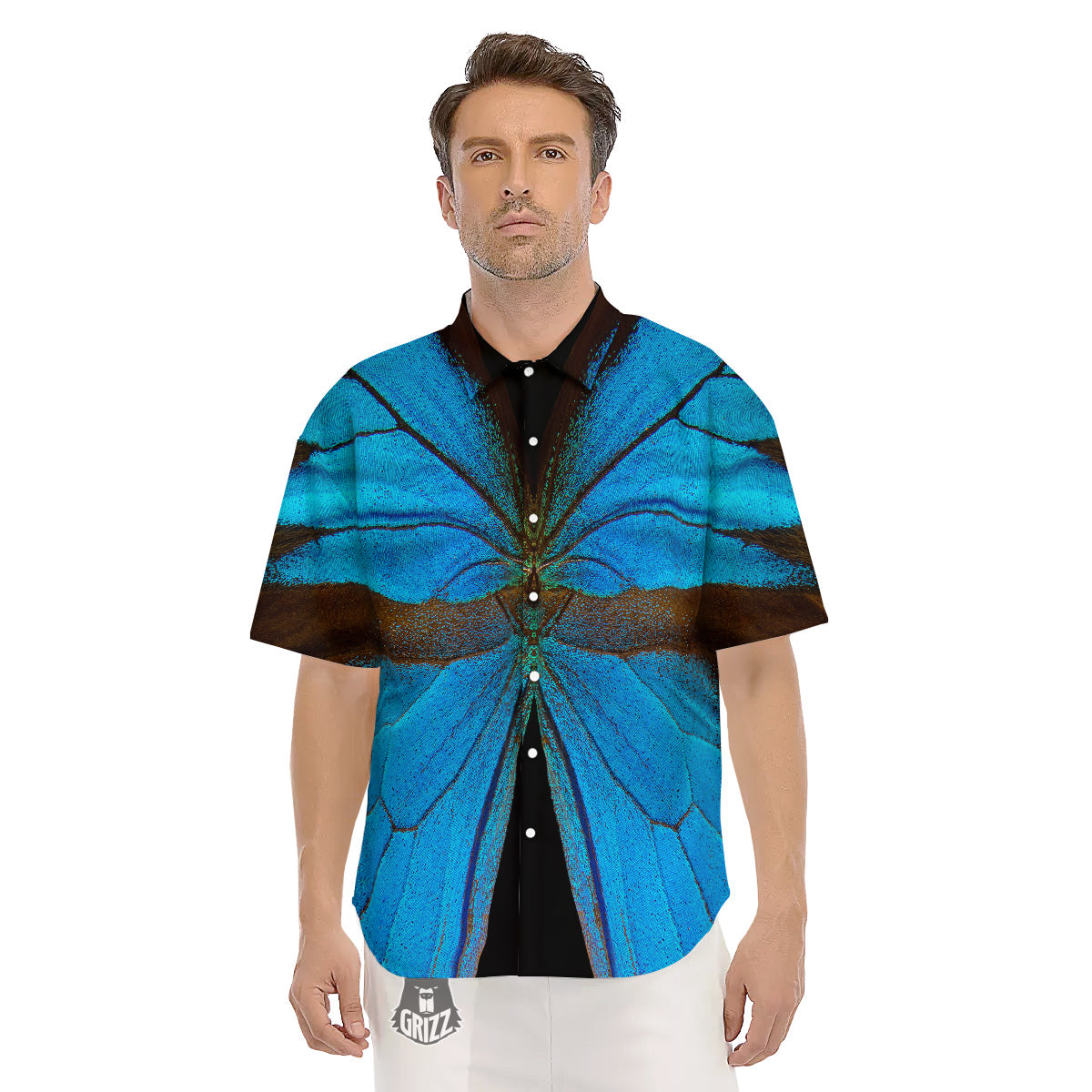 Butterfly Wings Blue Print Men's Short Sleeve Shirts-grizzshop