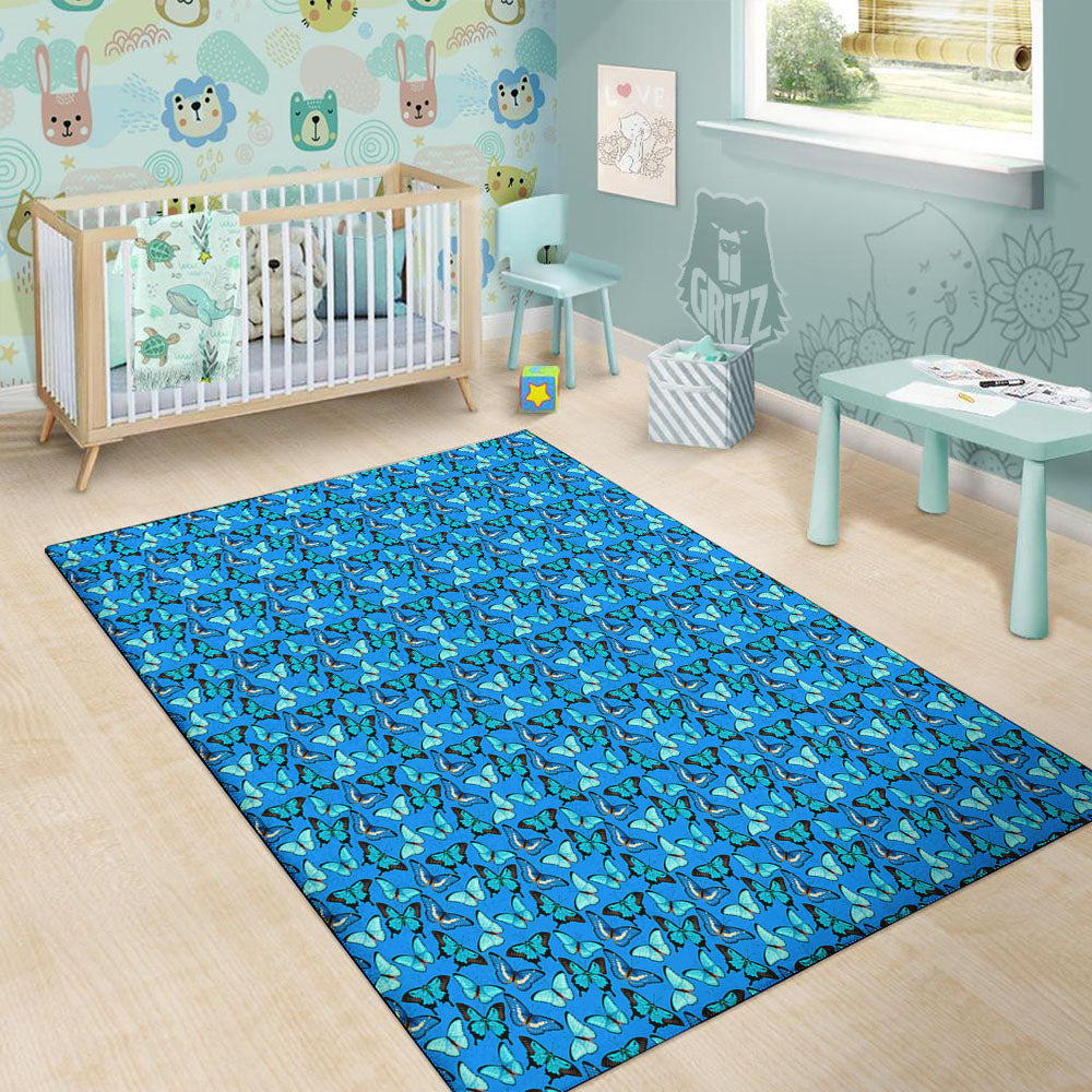 Butterfly Wings Blue Print Pattern Floor Mat-grizzshop