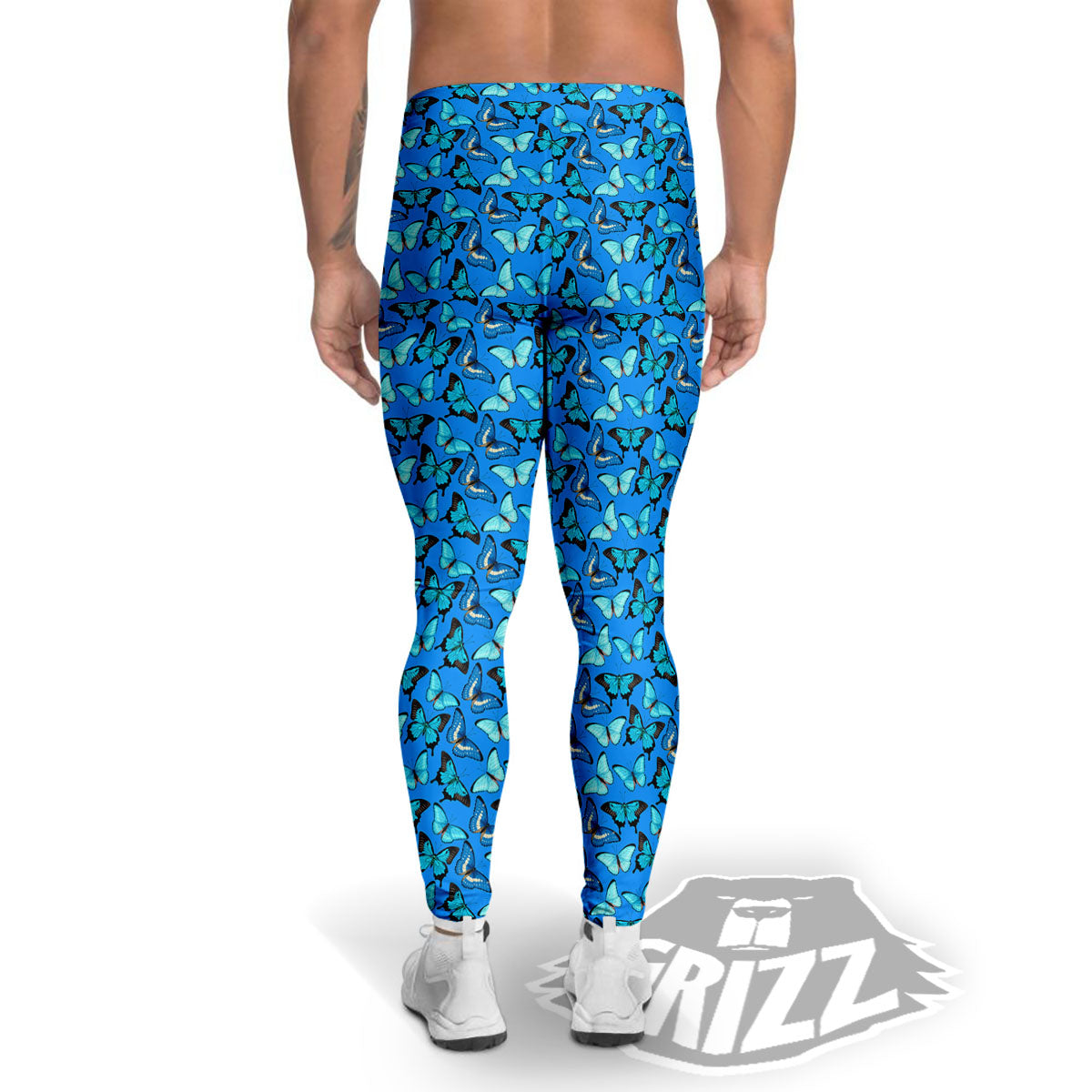 Butterfly Wings Blue Print Pattern Men's Leggings-grizzshop