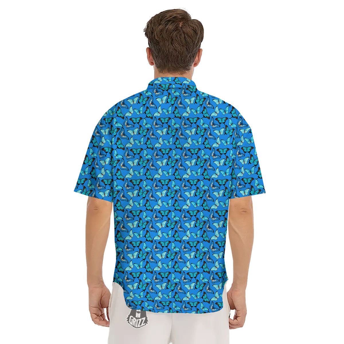 Butterfly Wings Blue Print Pattern Men's Short Sleeve Shirts-grizzshop