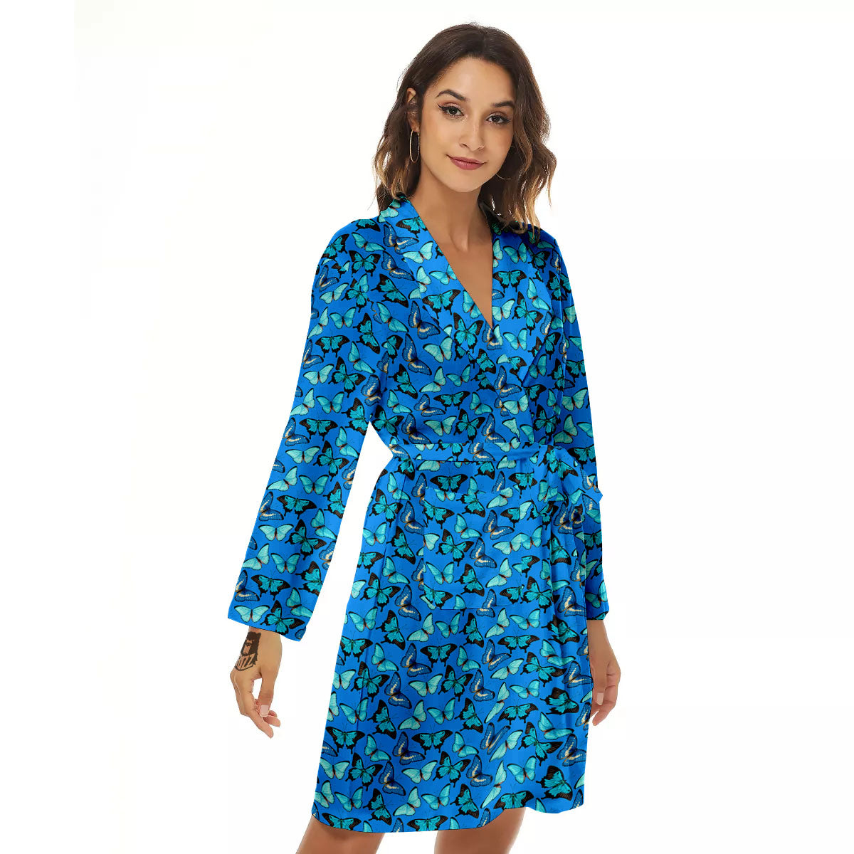Butterfly Wings Blue Print Pattern Women's Robe-grizzshop