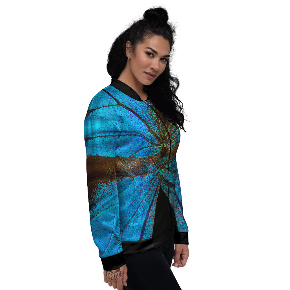 Butterfly Wings Blue Print Women's Bomber Jacket-grizzshop