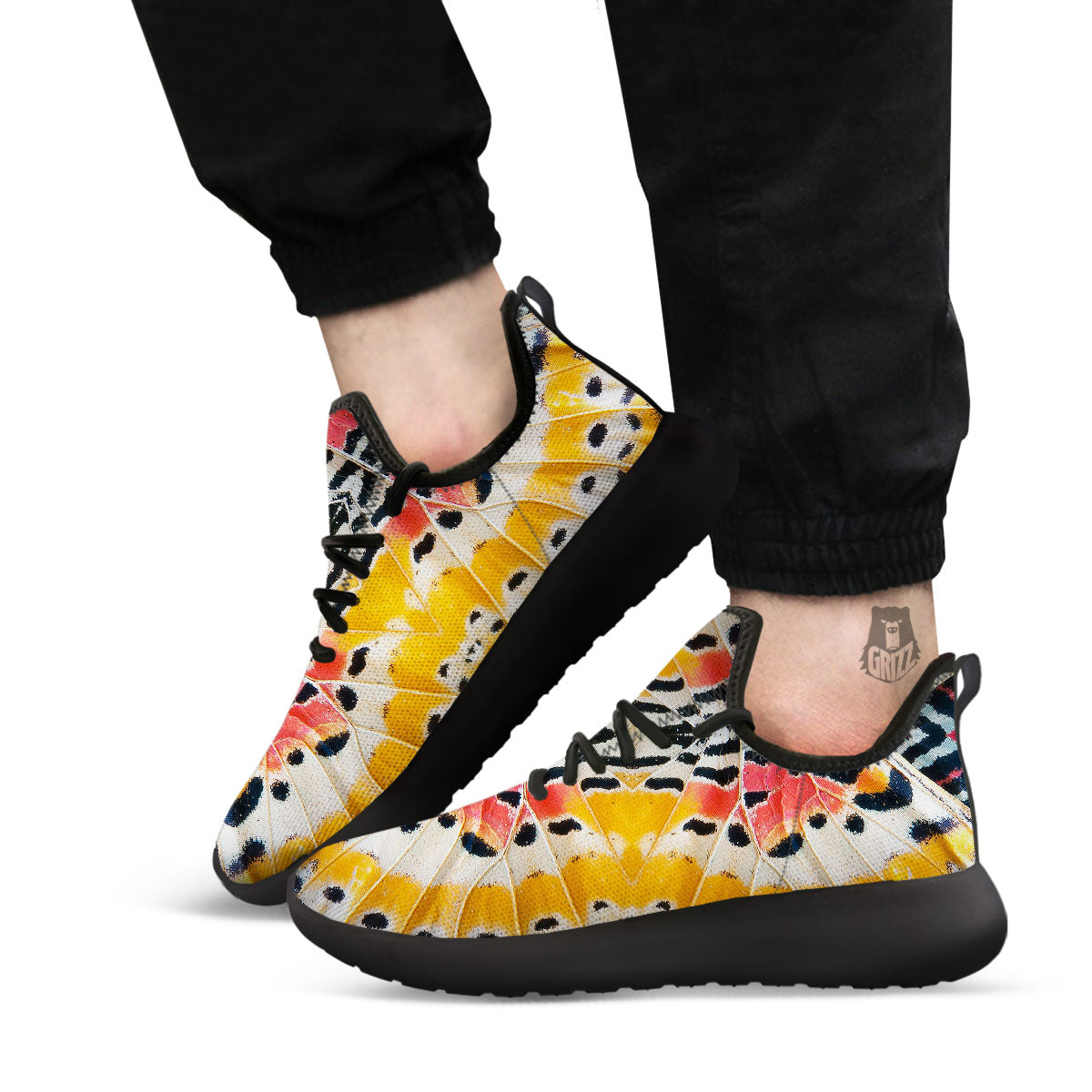 Butterfly Wings Orange Monarch Print Black Athletic Shoes-grizzshop