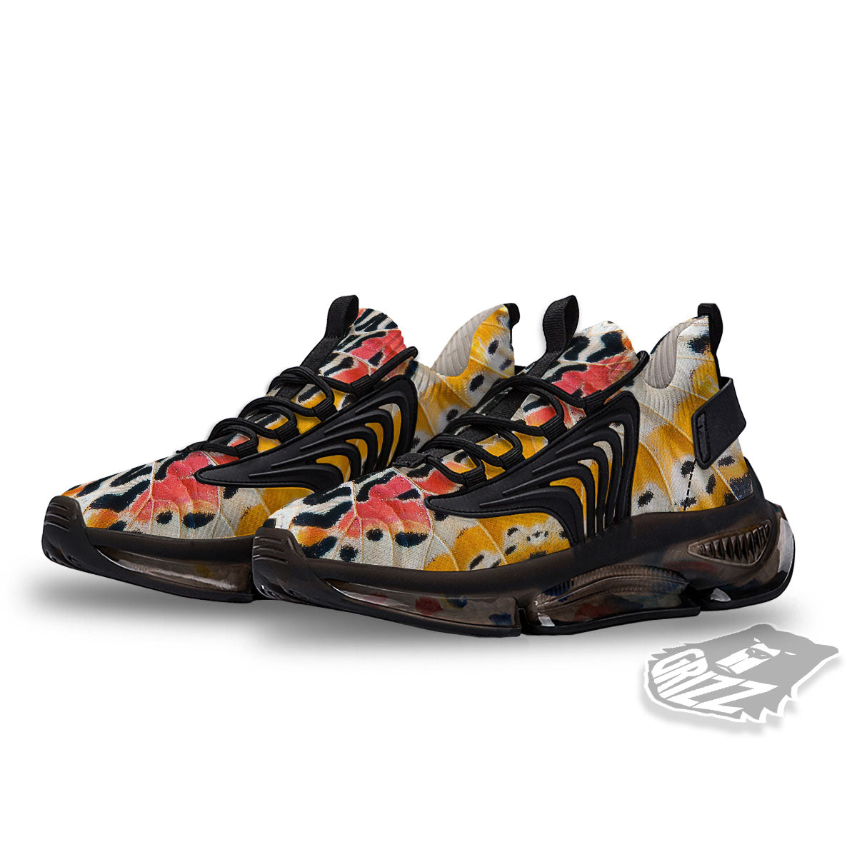 Butterfly Wings Orange Monarch Print Black Gym Shoes-grizzshop