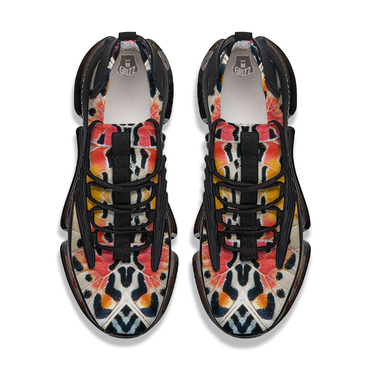 Butterfly Wings Orange Monarch Print Black Gym Shoes-grizzshop