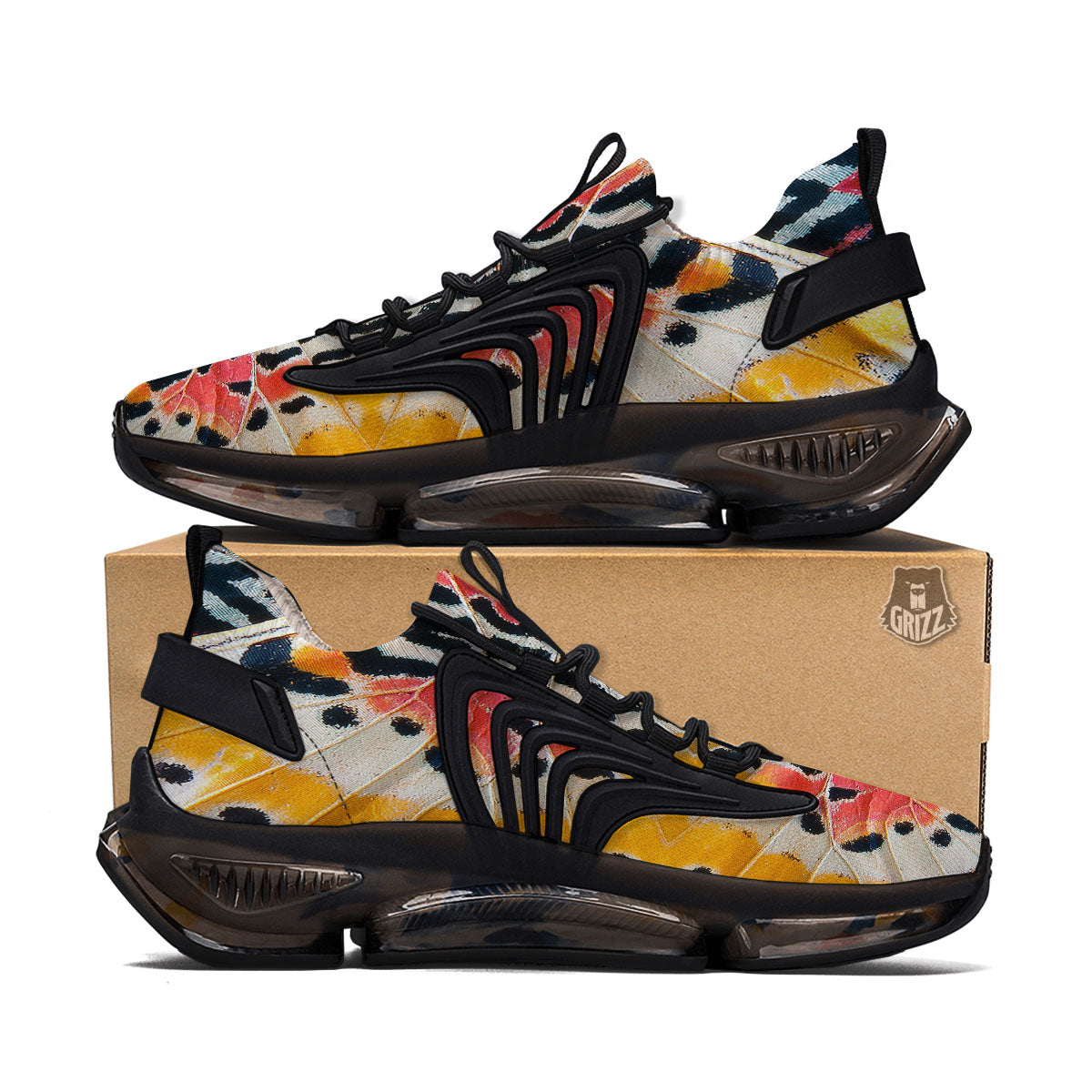 Butterfly Wings Orange Monarch Print Black Gym Shoes-grizzshop