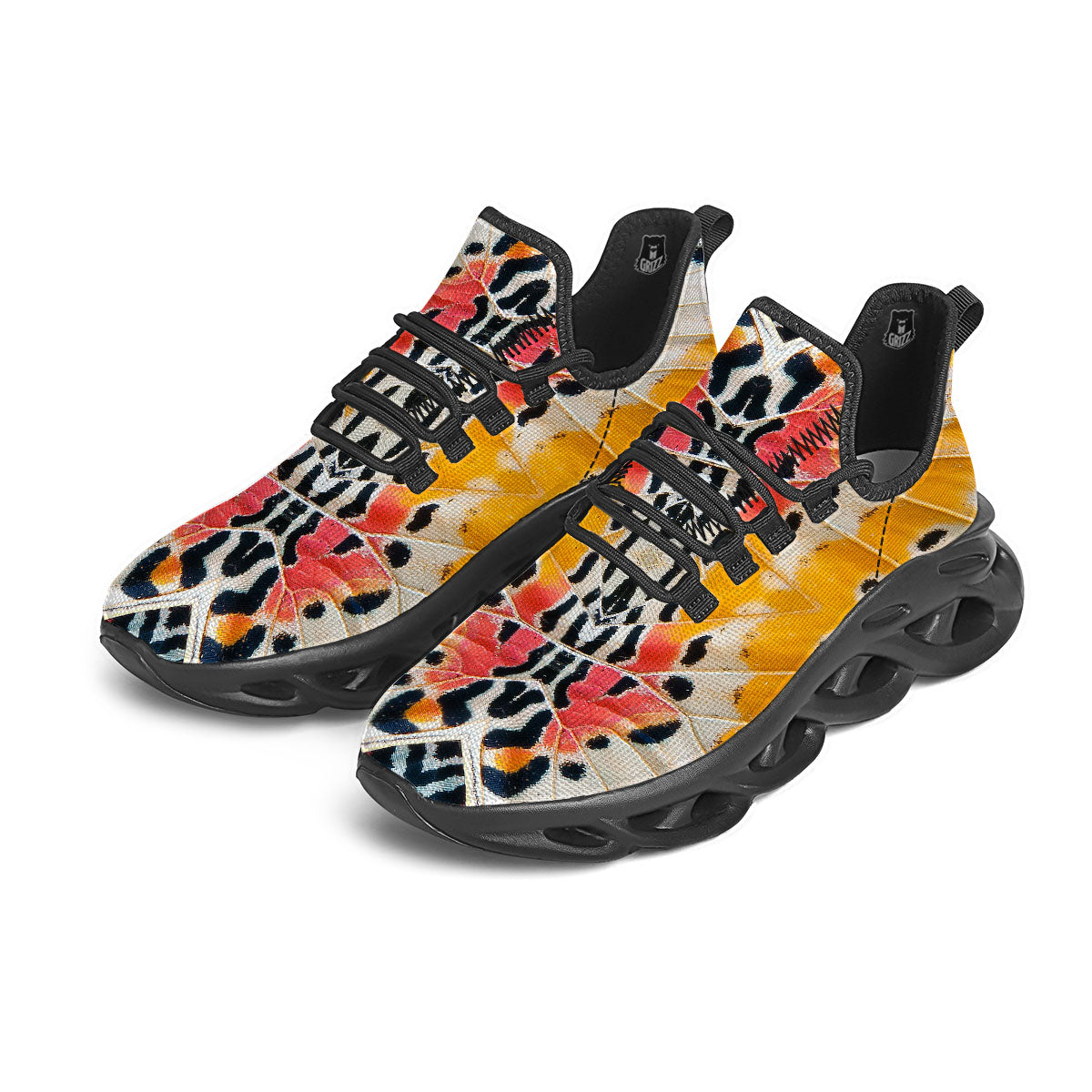 Butterfly Wings Orange Monarch Print Black Running Shoes-grizzshop