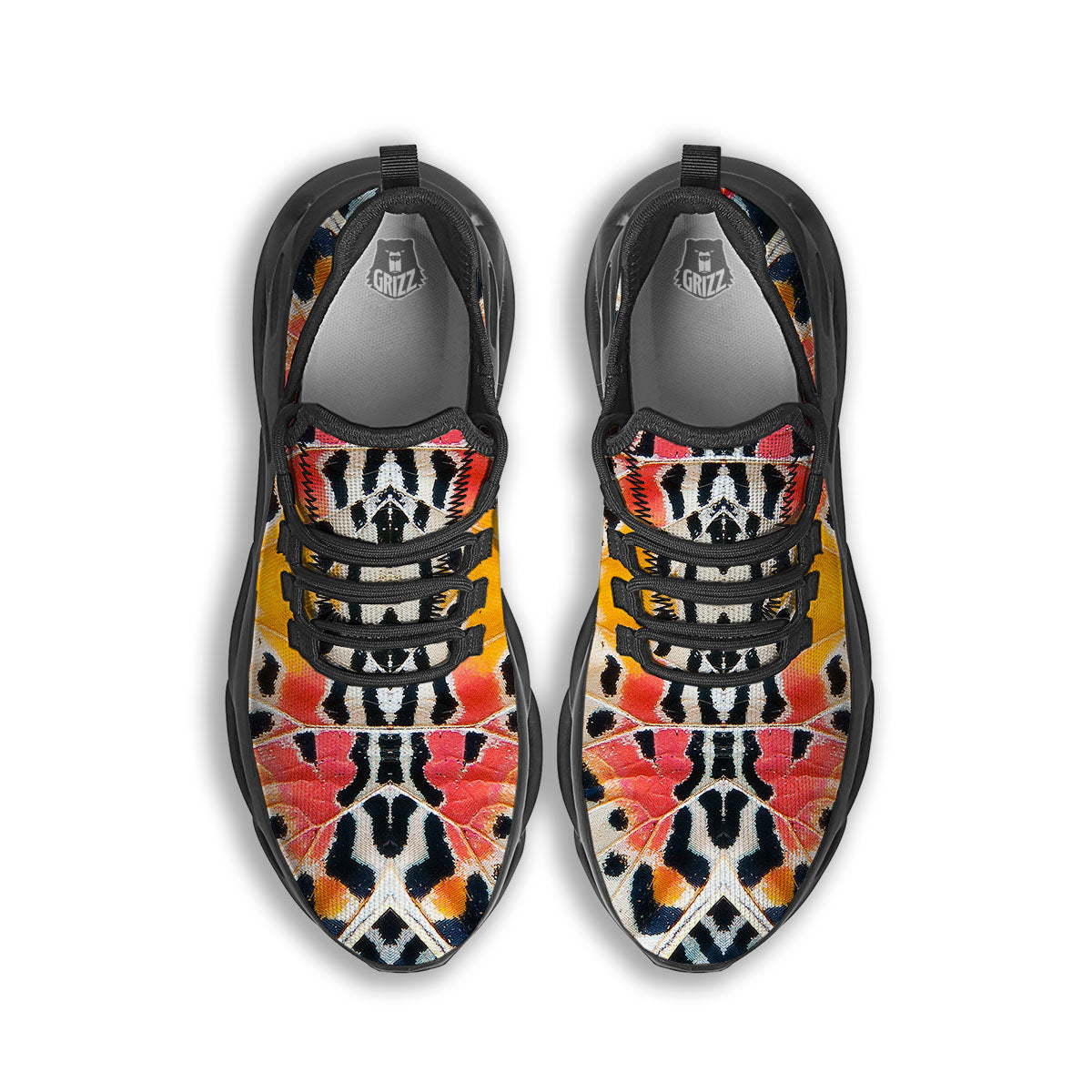 Butterfly Wings Orange Monarch Print Black Running Shoes-grizzshop