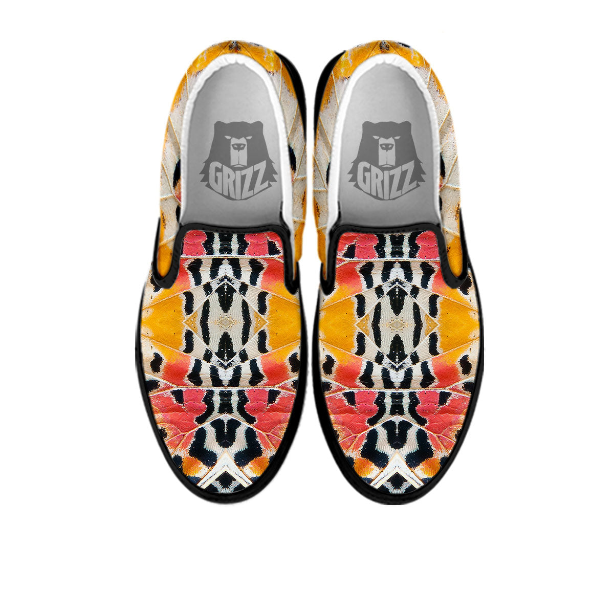 Butterfly Wings Orange Monarch Print Black Slip On Shoes-grizzshop