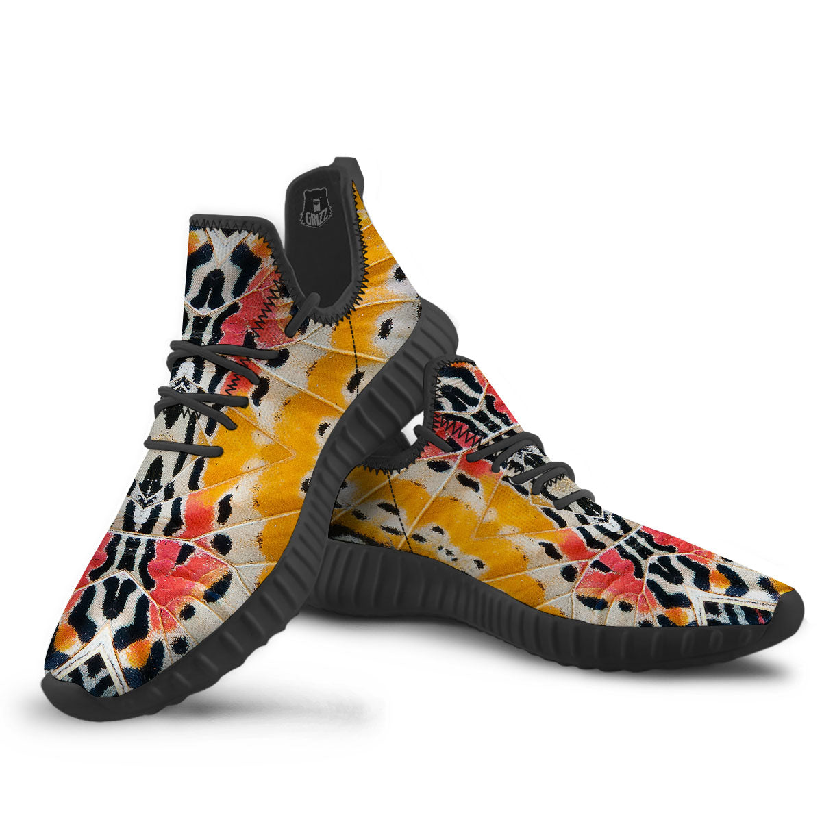 Butterfly Wings Orange Monarch Print Black Walking Shoes-grizzshop