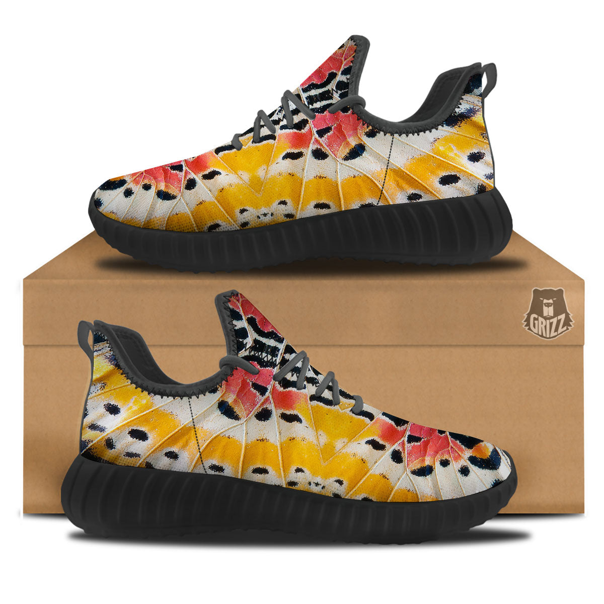 Butterfly Wings Orange Monarch Print Black Walking Shoes-grizzshop