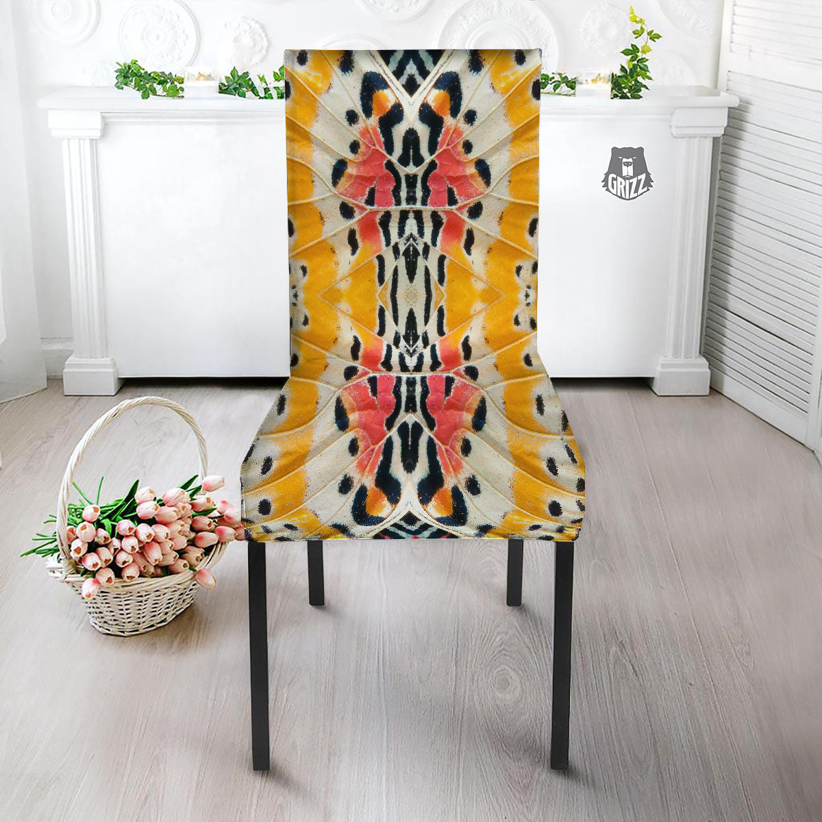 Butterfly Wings Orange Monarch Print Dining Chair Slipcover-grizzshop