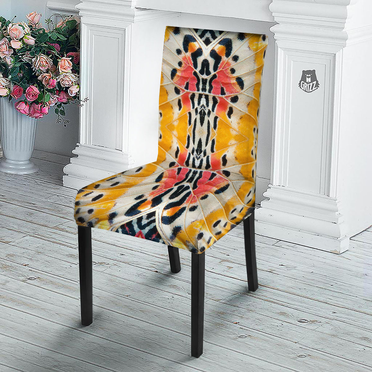 Butterfly Wings Orange Monarch Print Dining Chair Slipcover-grizzshop
