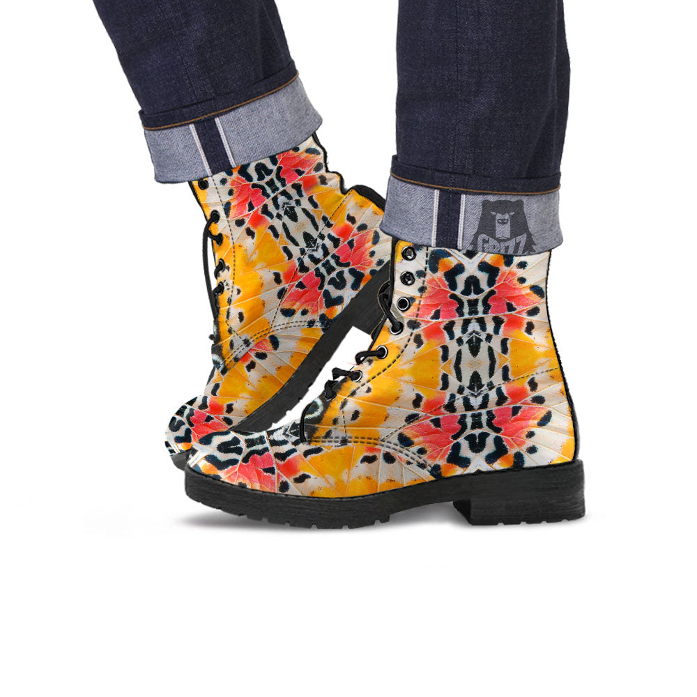 Butterfly Wings Orange Monarch Print Leather Boots-grizzshop