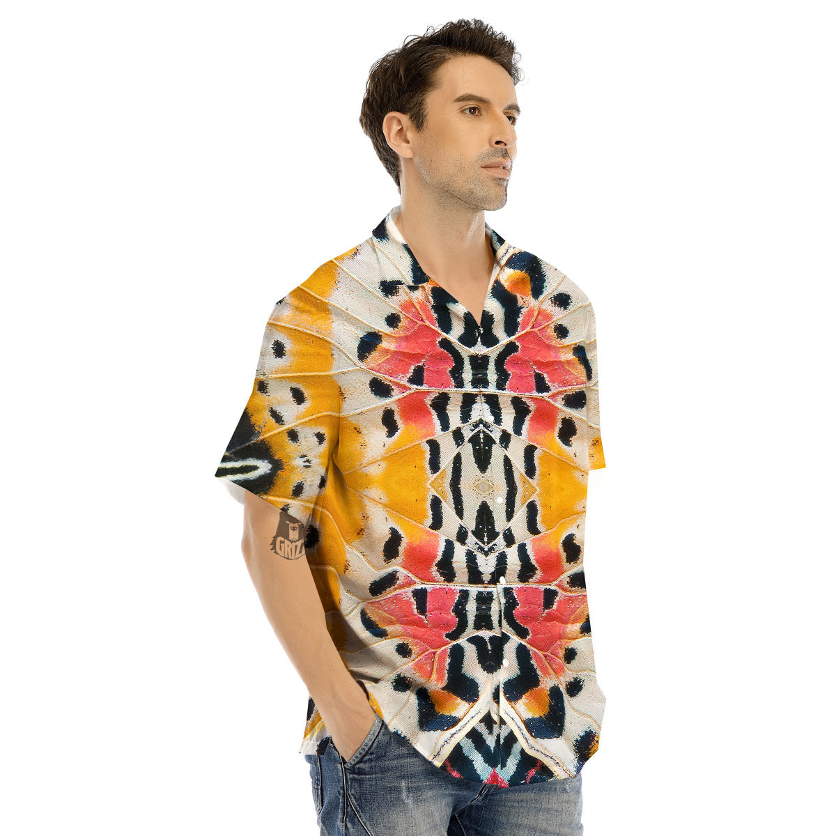 Butterfly Wings Orange Monarch Print Men's Hawaiian Shirt-grizzshop