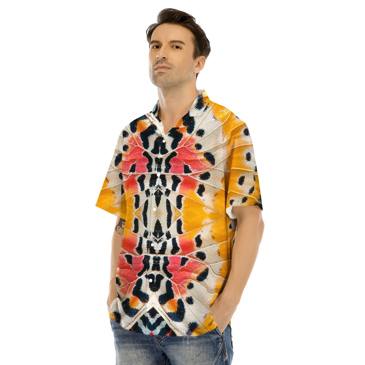 Butterfly Wings Orange Monarch Print Men's Hawaiian Shirt-grizzshop