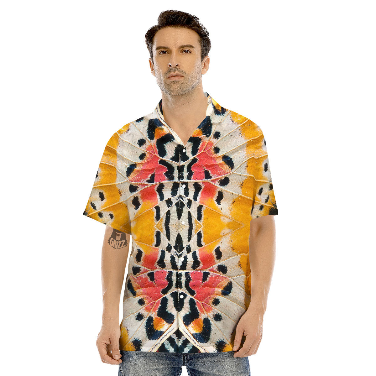 Butterfly Wings Orange Monarch Print Men's Hawaiian Shirt-grizzshop