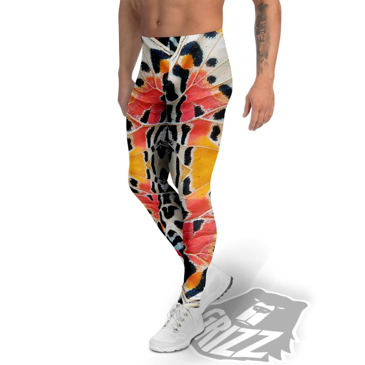 Butterfly Wings Orange Monarch Print Men's Leggings-grizzshop