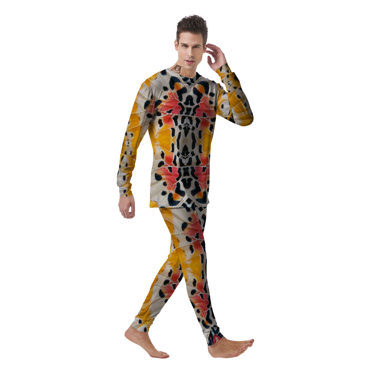 Butterfly Wings Orange Monarch Print Men's Pajamas-grizzshop