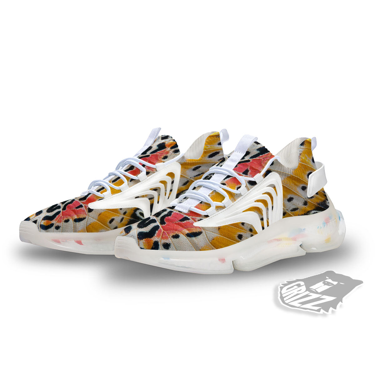 Butterfly Wings Orange Monarch Print White Gym Shoes-grizzshop