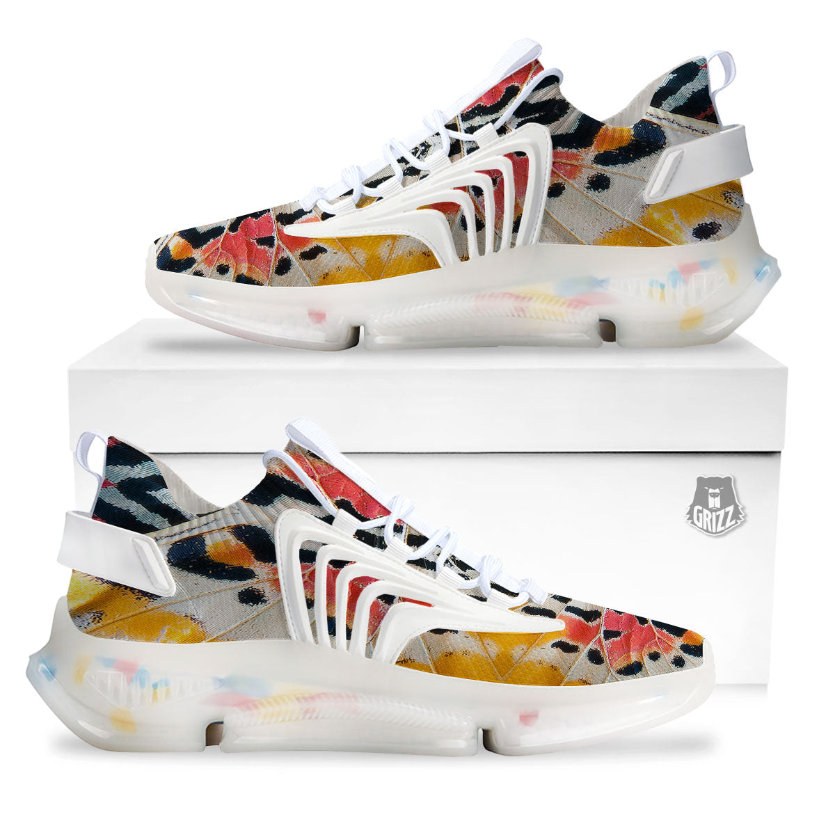 Butterfly Wings Orange Monarch Print White Gym Shoes-grizzshop