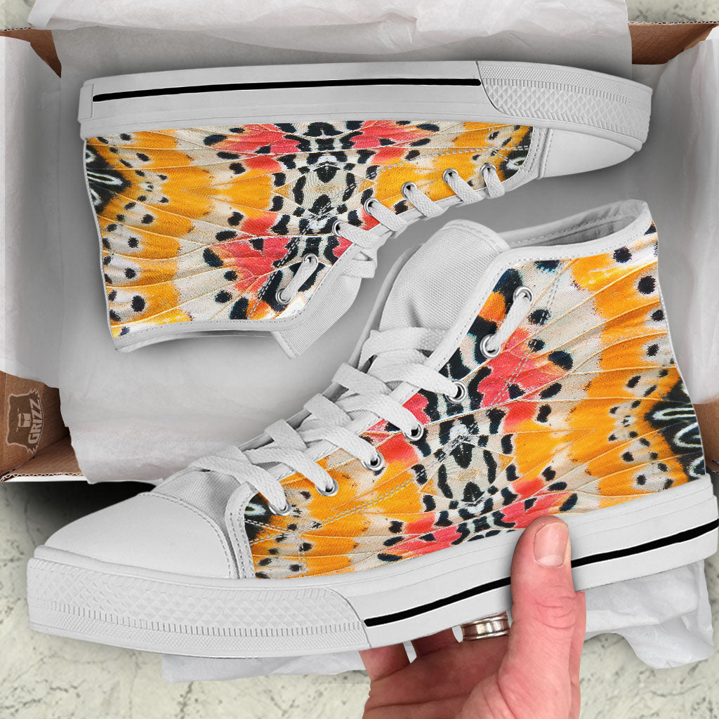 Butterfly Wings Orange Monarch Print White High Top Shoes-grizzshop