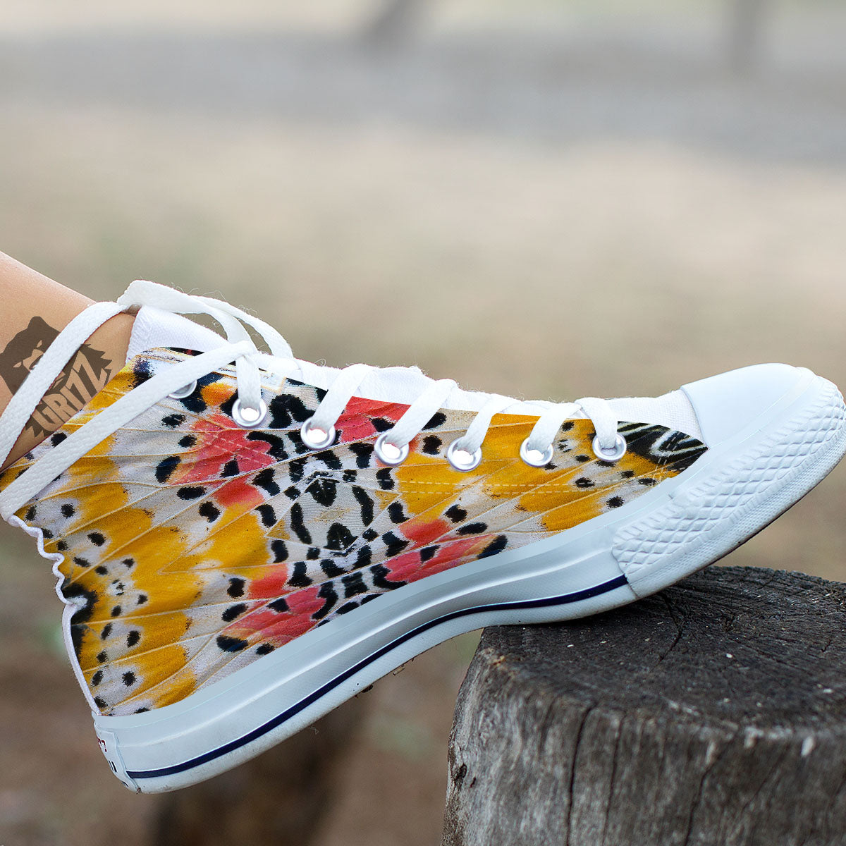 Butterfly Wings Orange Monarch Print White High Top Shoes-grizzshop