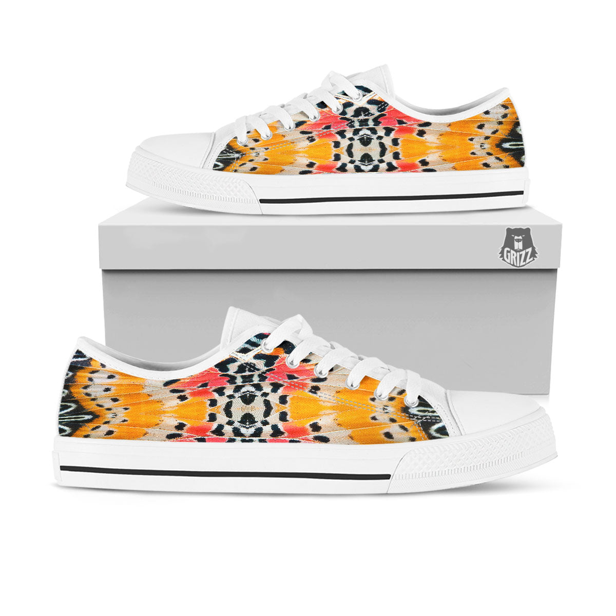Butterfly Wings Orange Monarch Print White Low Top Shoes-grizzshop
