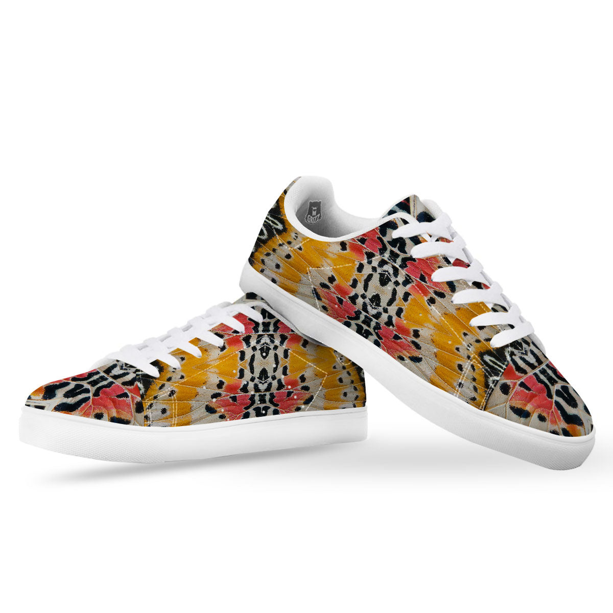 Butterfly Wings Orange Monarch Print White Low Top Sneakers-grizzshop
