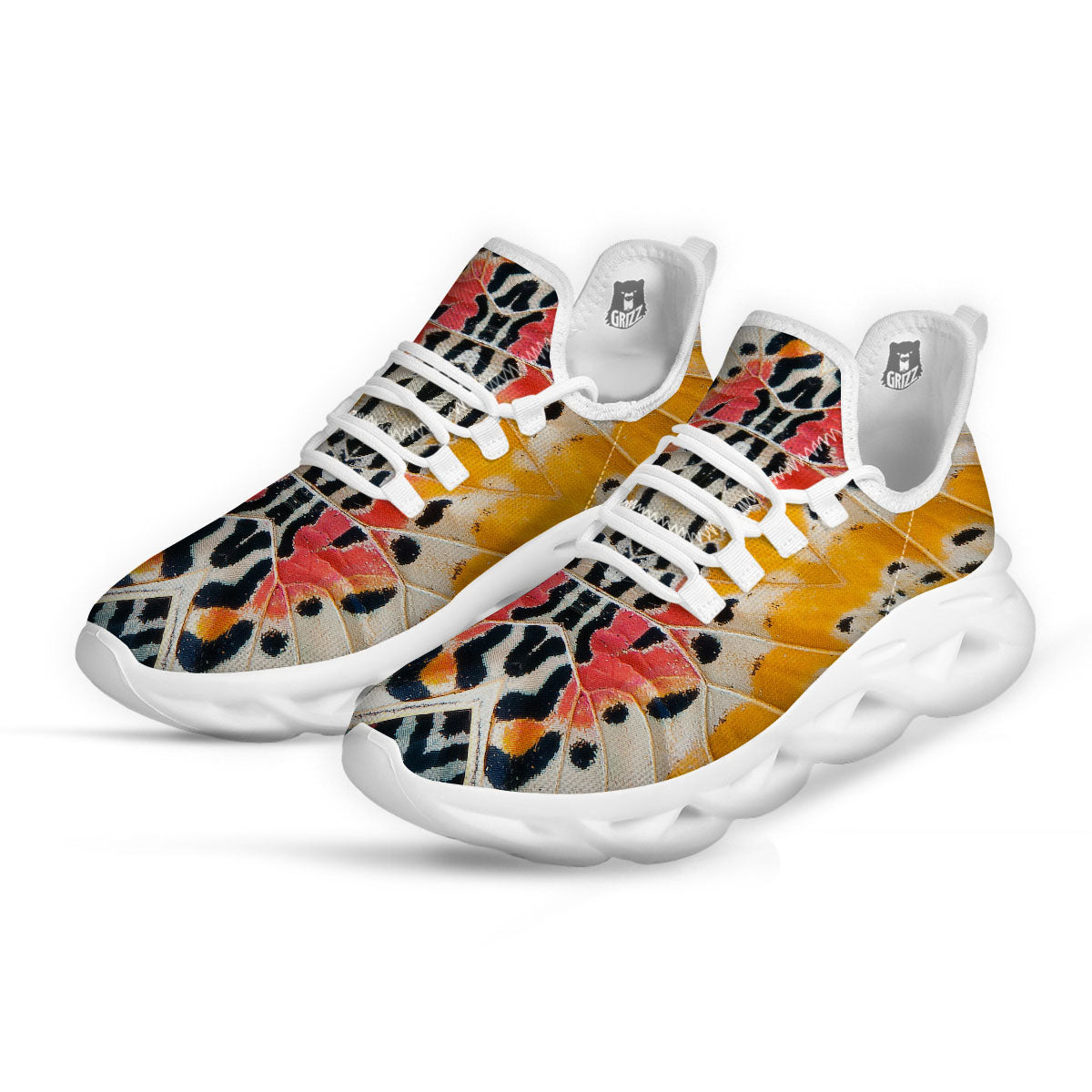 Butterfly Wings Orange Monarch Print White Running Shoes-grizzshop