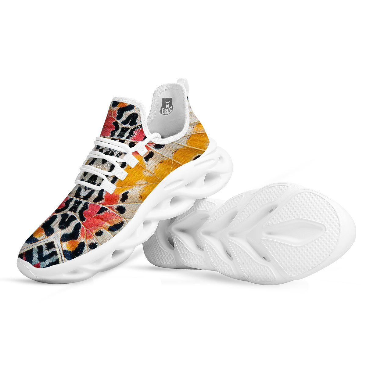 Butterfly Wings Orange Monarch Print White Running Shoes-grizzshop