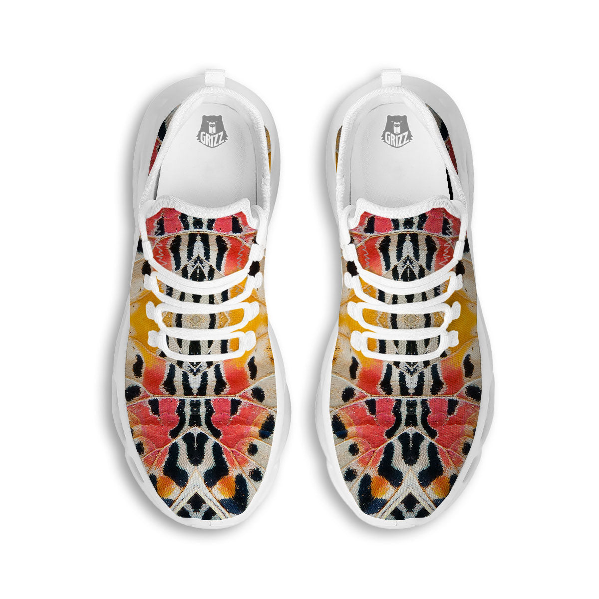 Butterfly Wings Orange Monarch Print White Running Shoes-grizzshop
