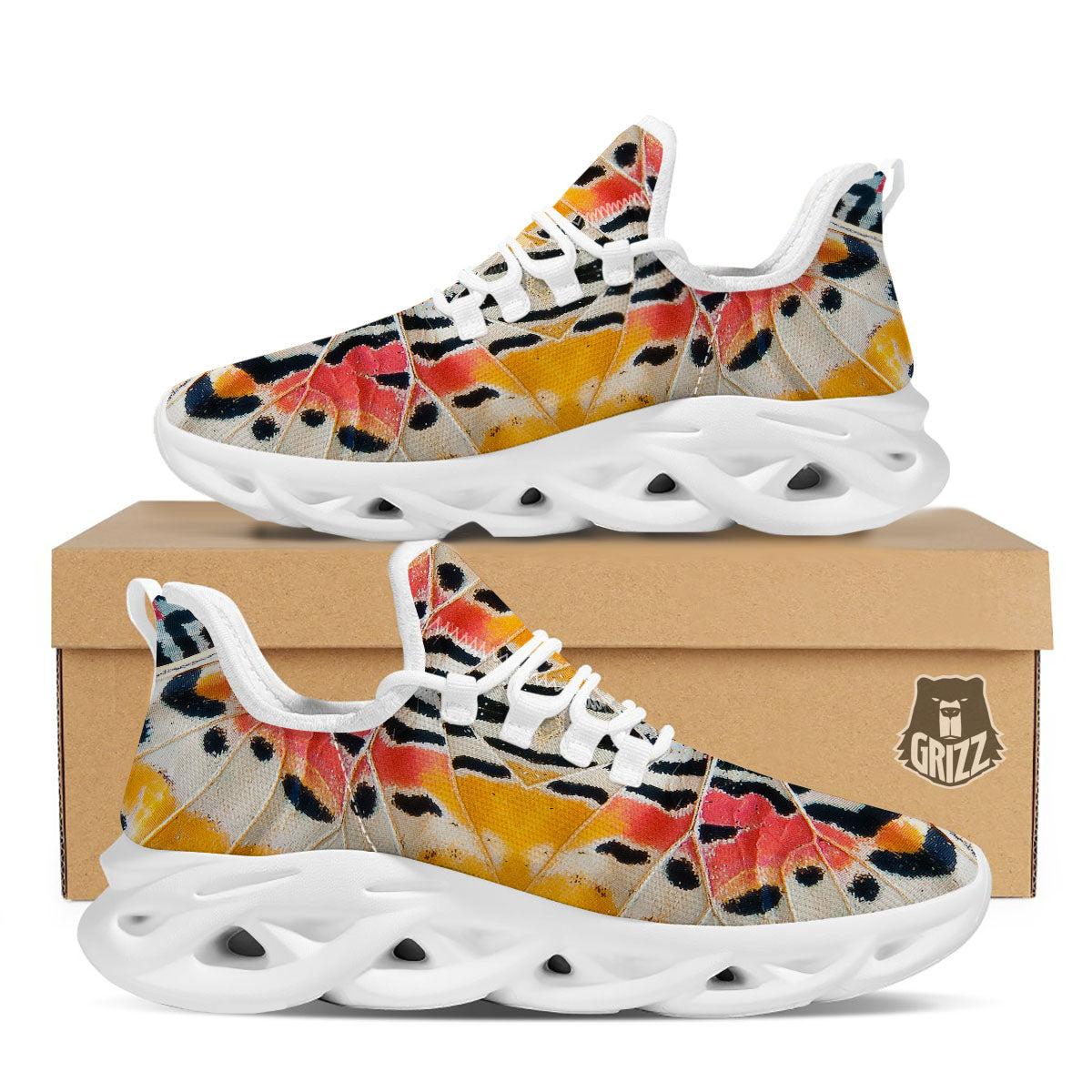 Butterfly Wings Orange Monarch Print White Running Shoes-grizzshop