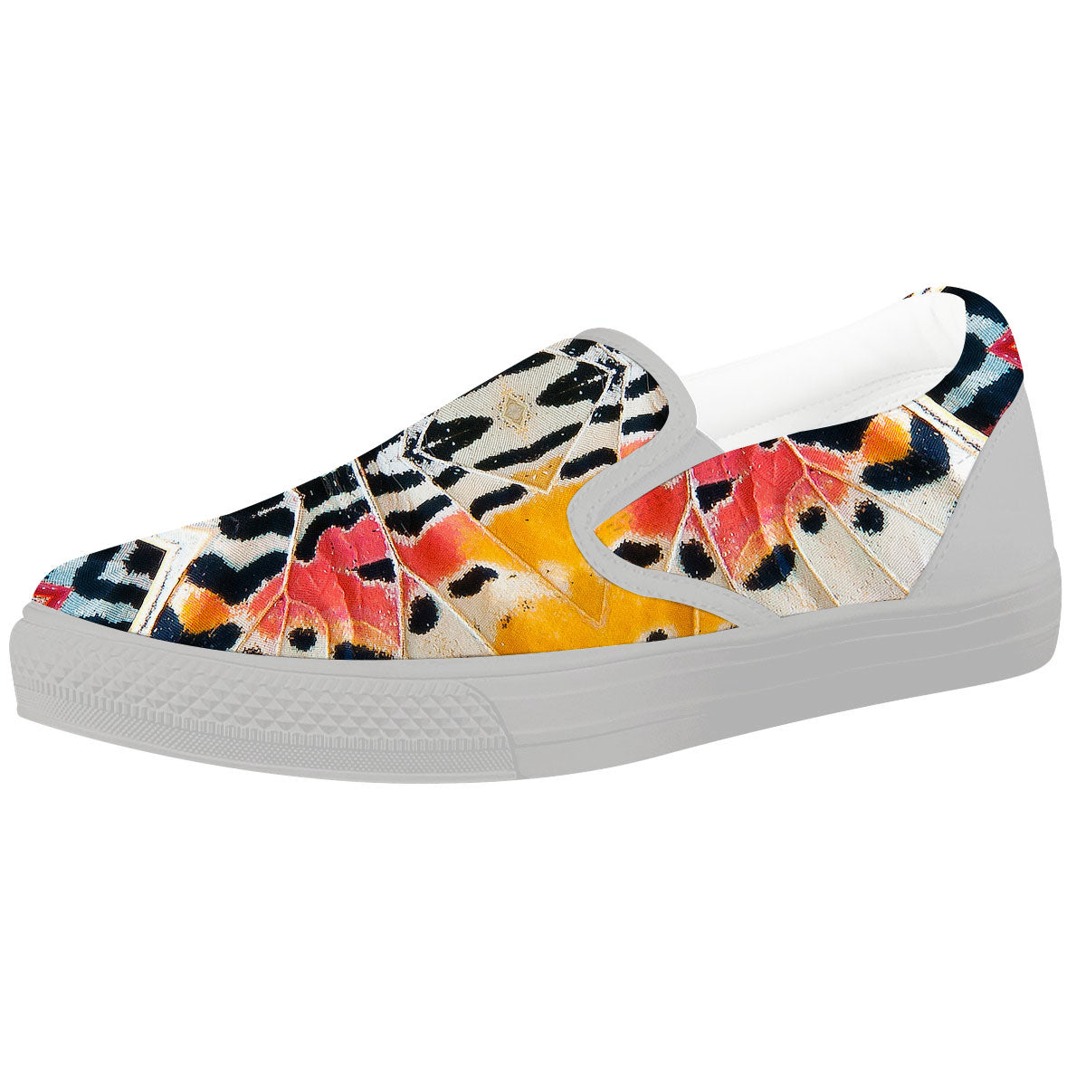 Butterfly Wings Orange Monarch Print White Slip On Shoes-grizzshop